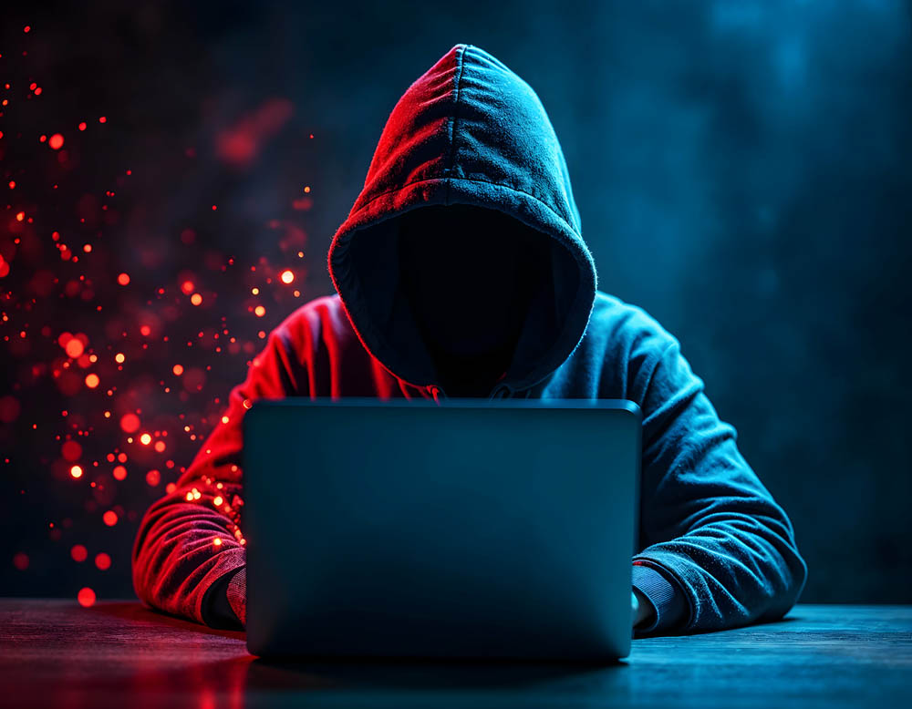 Anonymous Hacker in a Hoodie Using a Laptop